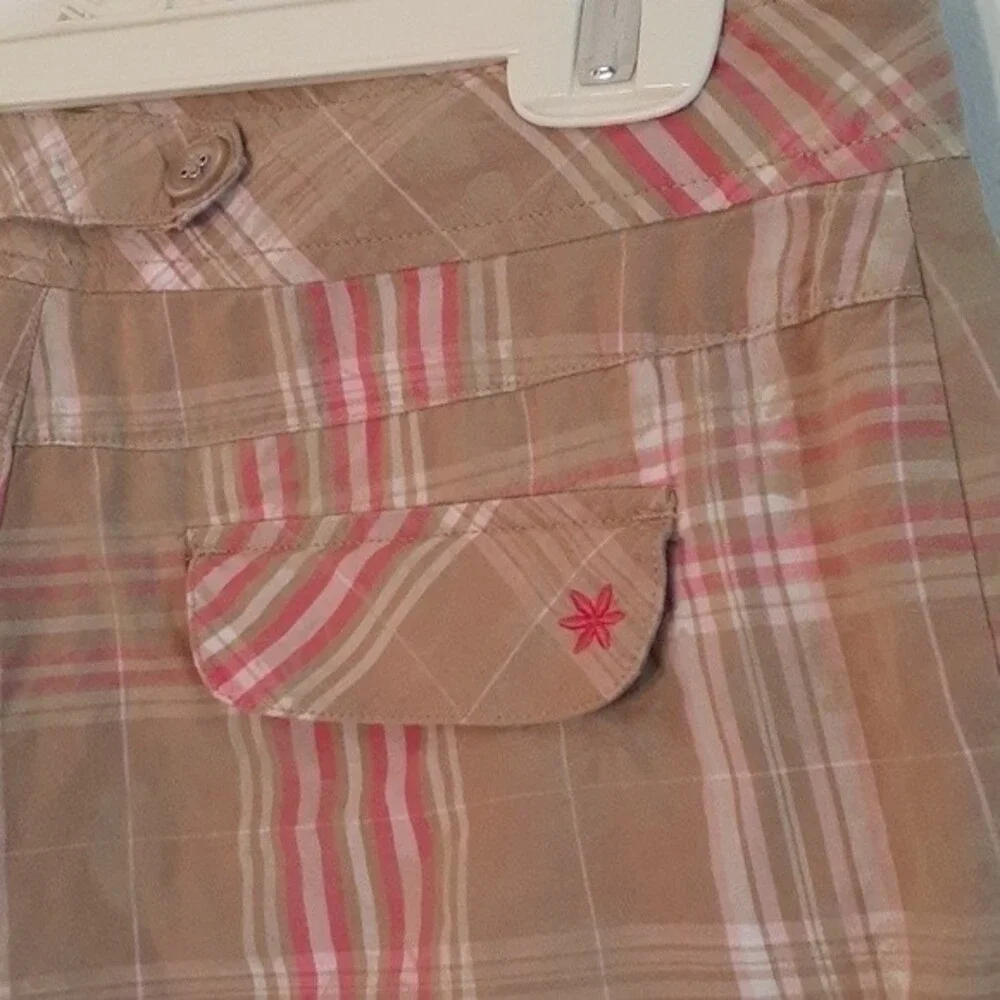 plaid bermuda shorts 5  s small summer cotton pink tan beige brown